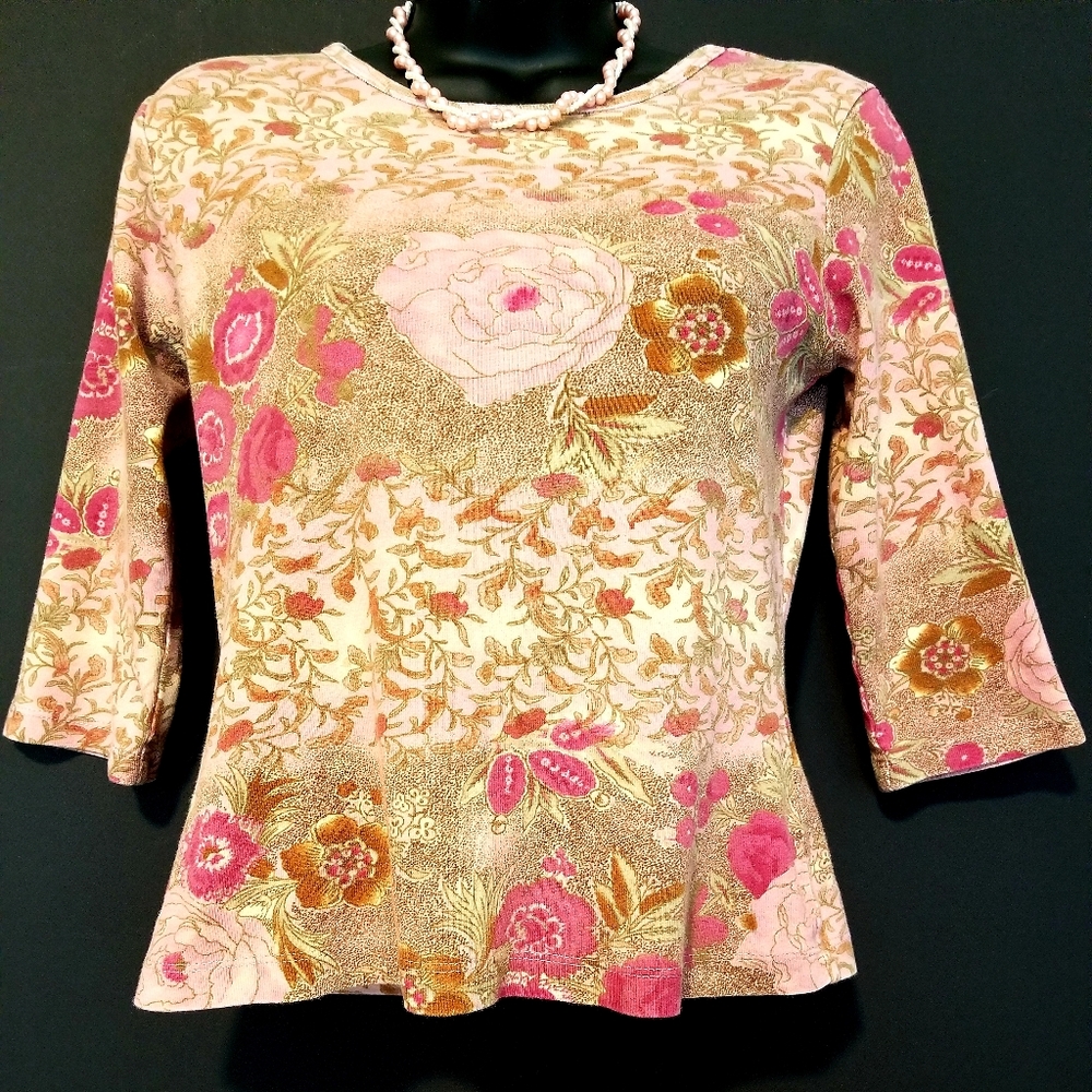 Floral Top 3/4 Sleeves, Size S